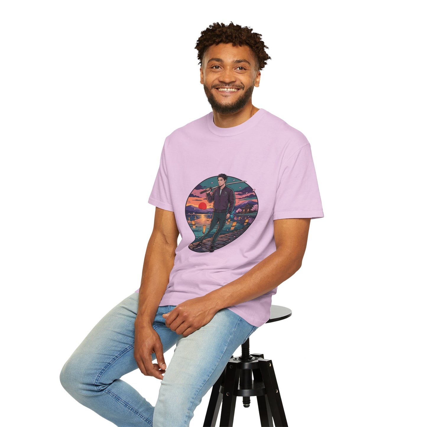 Vintage Night Harbor T-Shirt — Retro Sunset Fisherman Graphic Tee