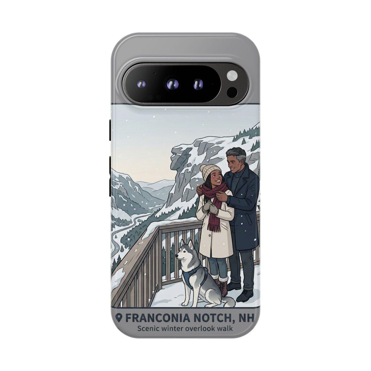 Winter Scenic Phone Case — Franconia Notch NH Couples & Husky Design