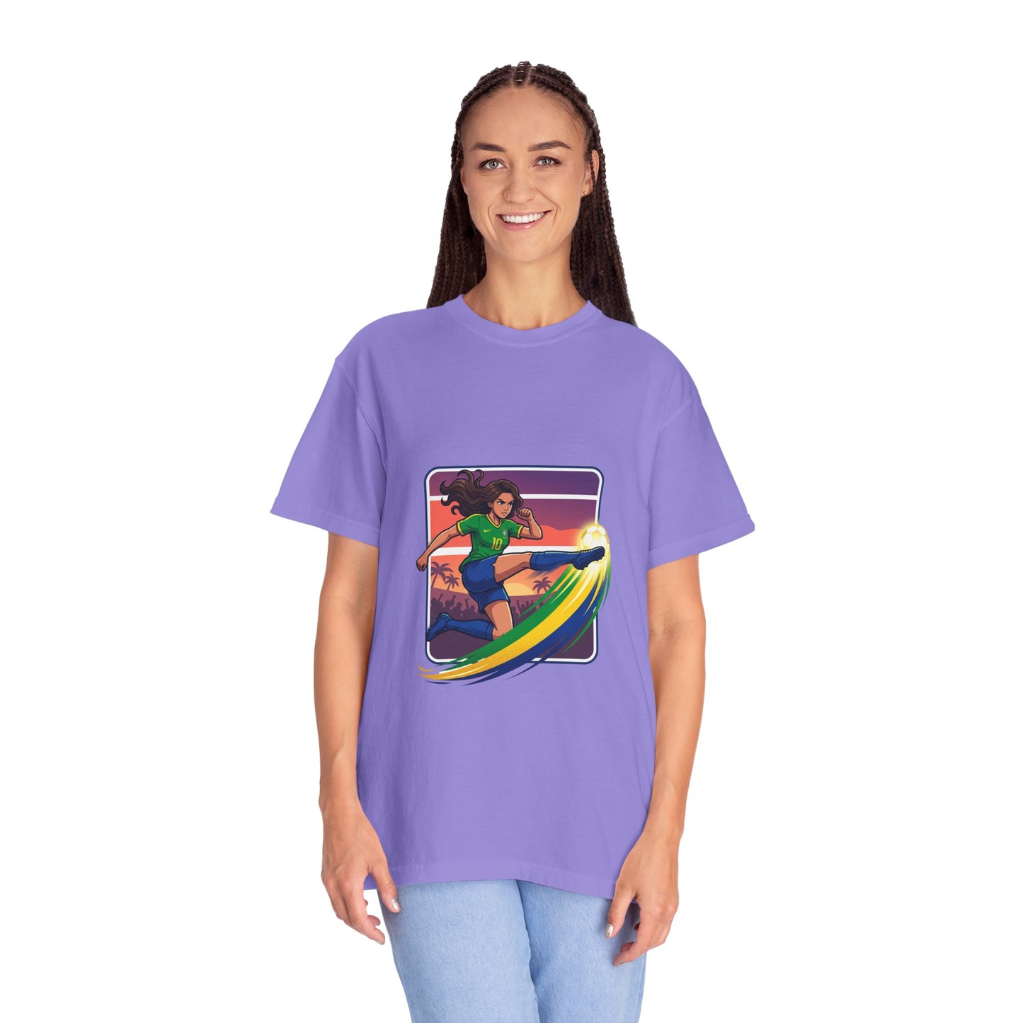 Surfing Sunset T-Shirt — Girl Surfer Rainbow Wave Graphic Tee