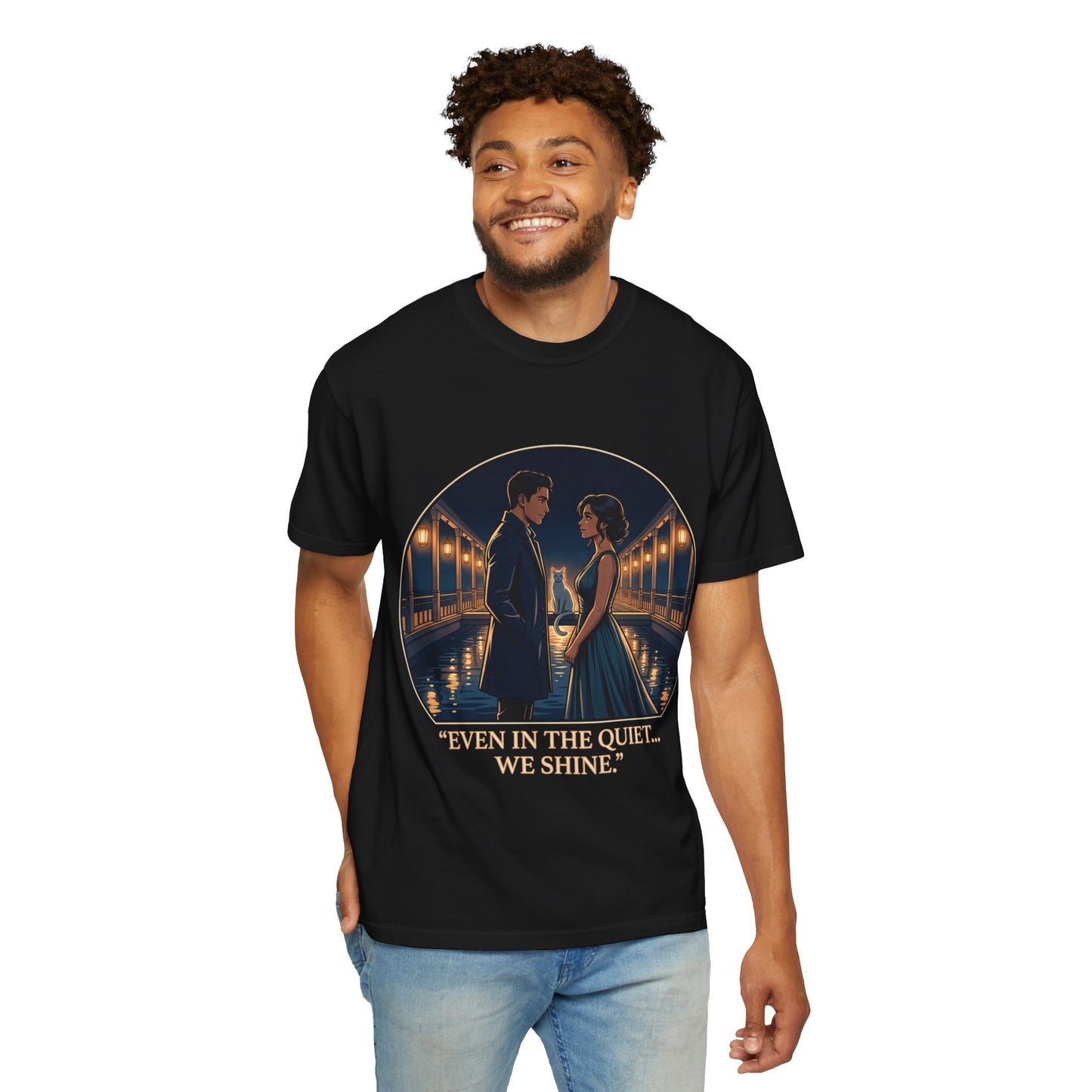 Romantic Night Stroll T-Shirt — "Even in the Quiet... We Shine" Graphic Tee