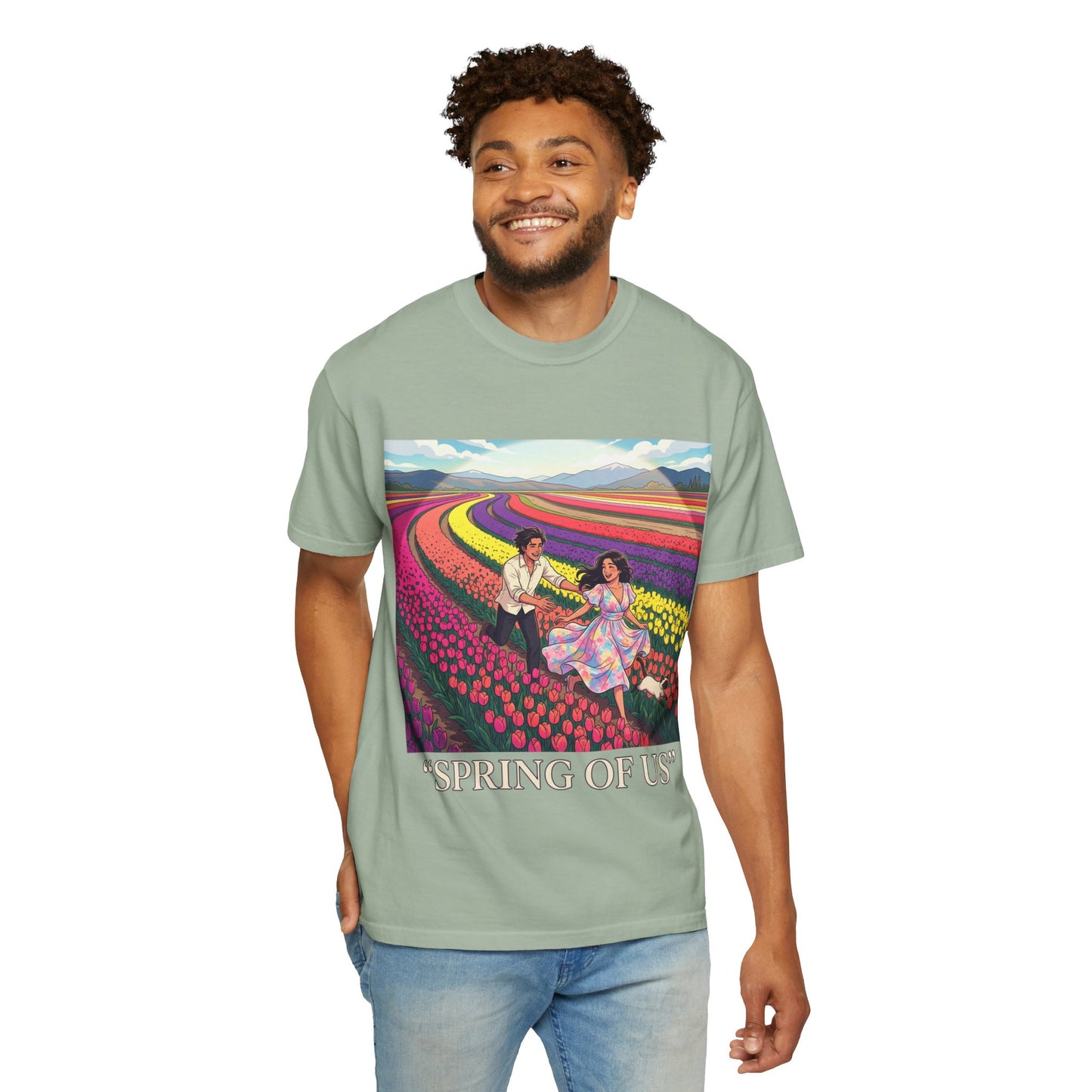 Spring of Us T-Shirt — Floral Field Vintage Couple Graphic Tee