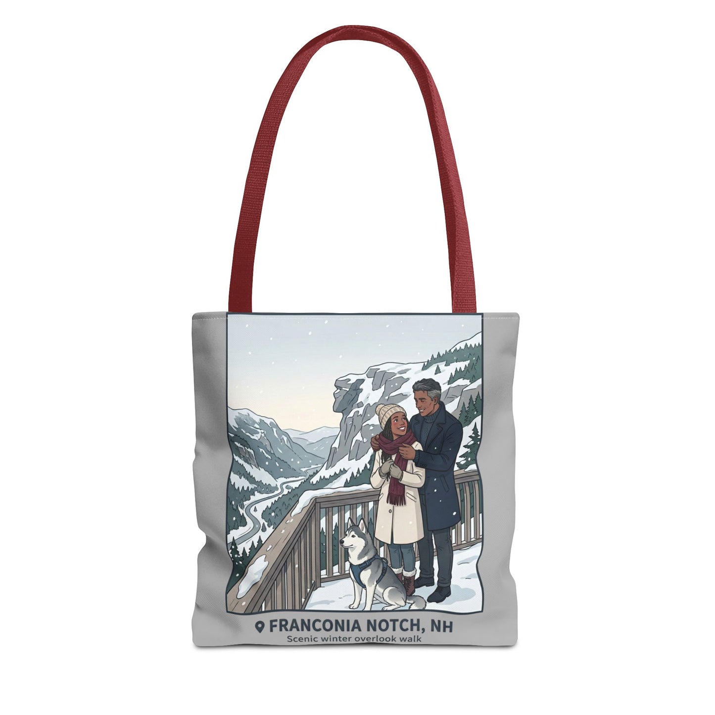 Franconia Notch Winter Couple Tote Bag — Scenic New Hampshire Snowy Overlook Tote