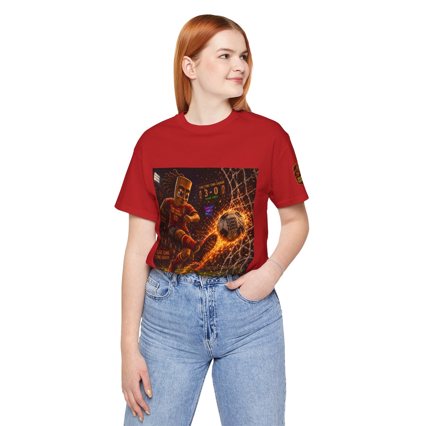 Tung Tung Tung Sahur Soccer Kick Firestorm Graphic Tee — ‘Goal’ Animated Kick Design