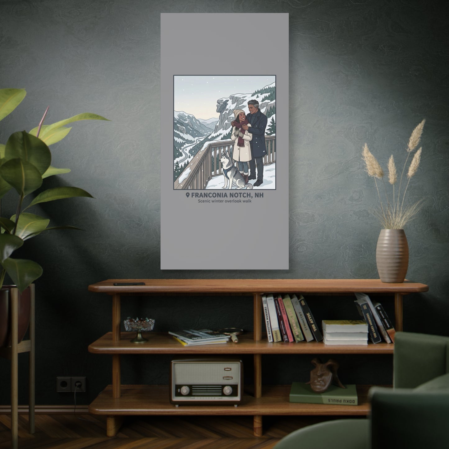 Franconia Notch Winter Couple Canvas Wall Art — Scenic New Hampshire Snowy Overlook Print
