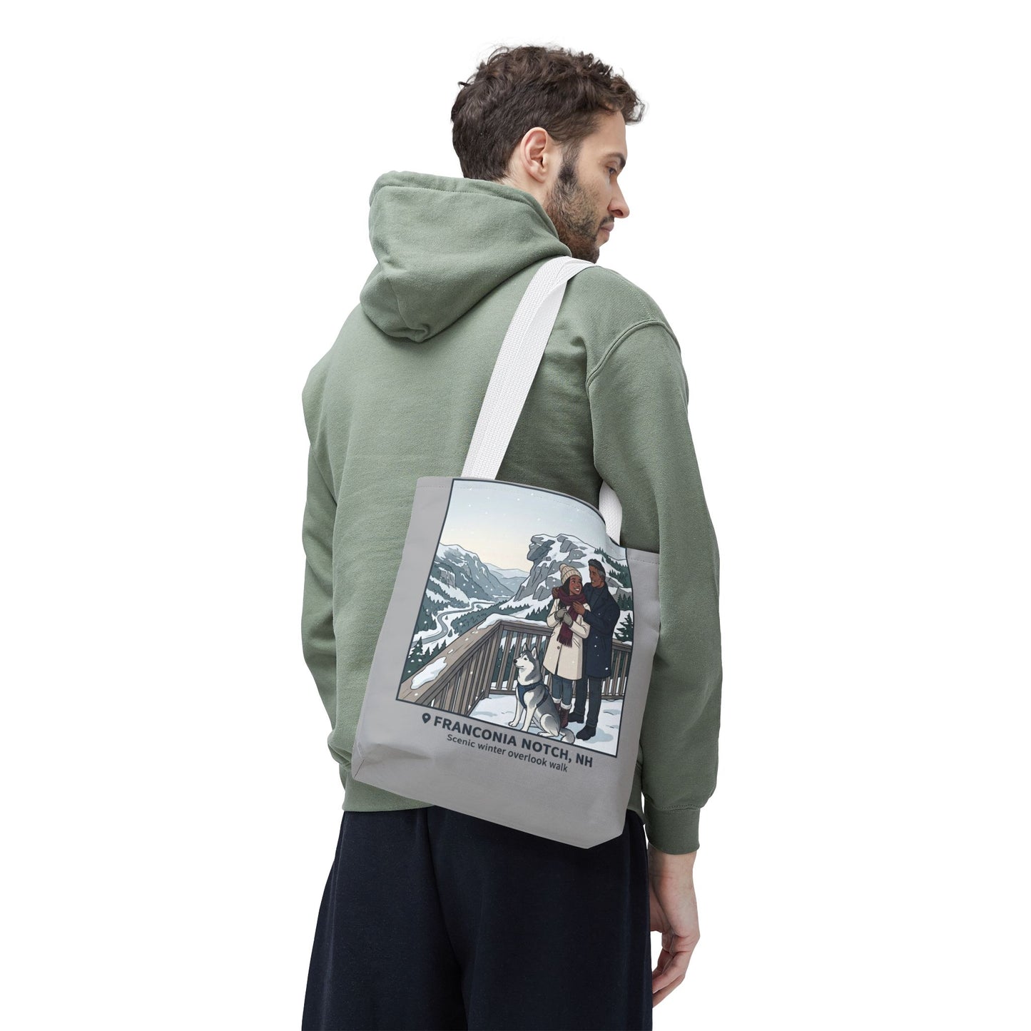 Franconia Notch Winter Couple Tote Bag — Scenic New Hampshire Snowy Overlook Tote
