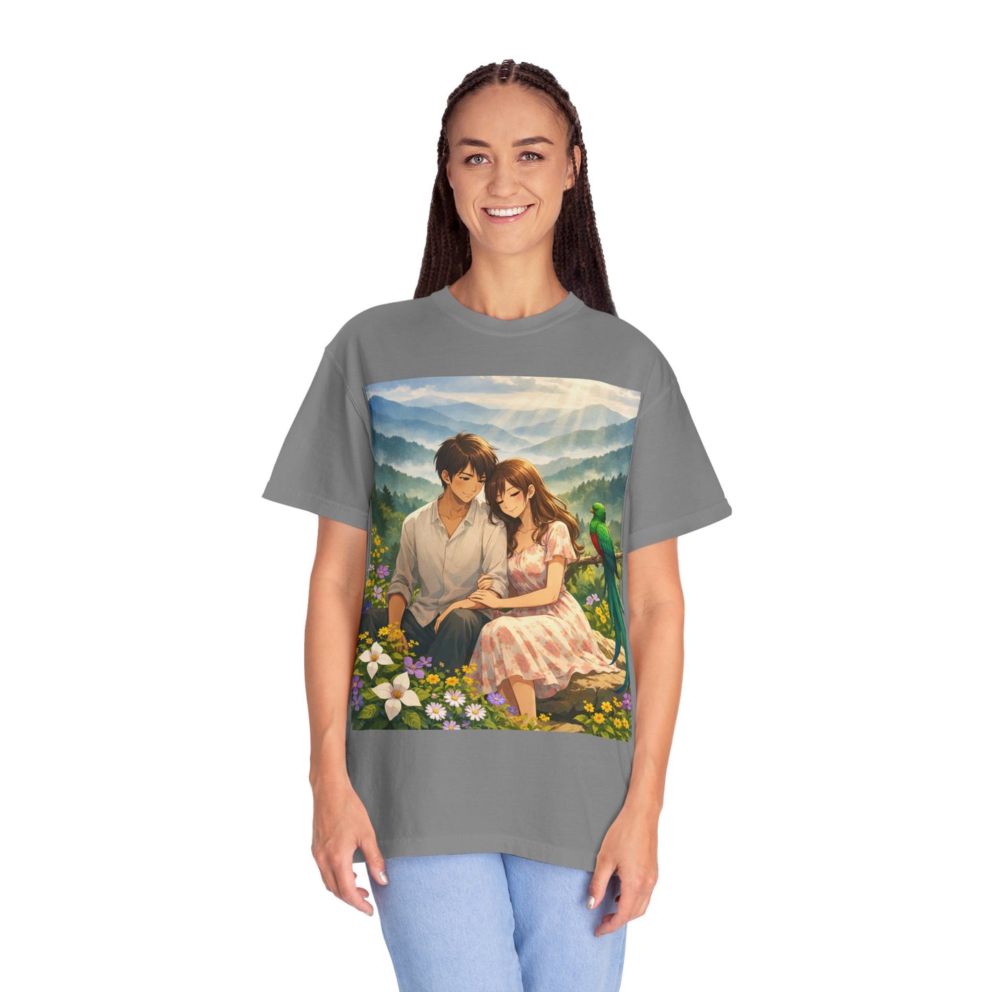 Romantic Anime Couple T-Shirt — Sunset Meadow Illustration