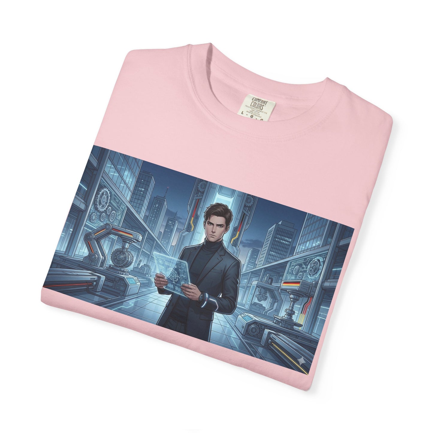 Cyberpunk Detective T-Shirt — Futuristic Noir Cityscape Graphic Tee