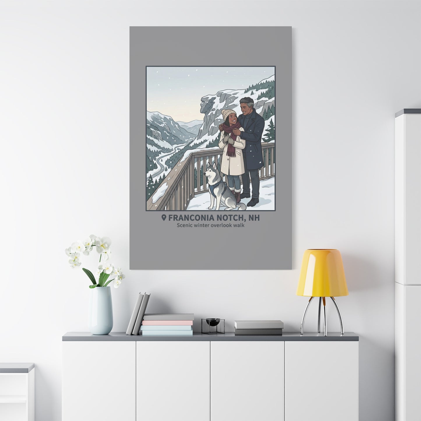 Franconia Notch Winter Couple Canvas Wall Art — Scenic New Hampshire Snowy Overlook Print