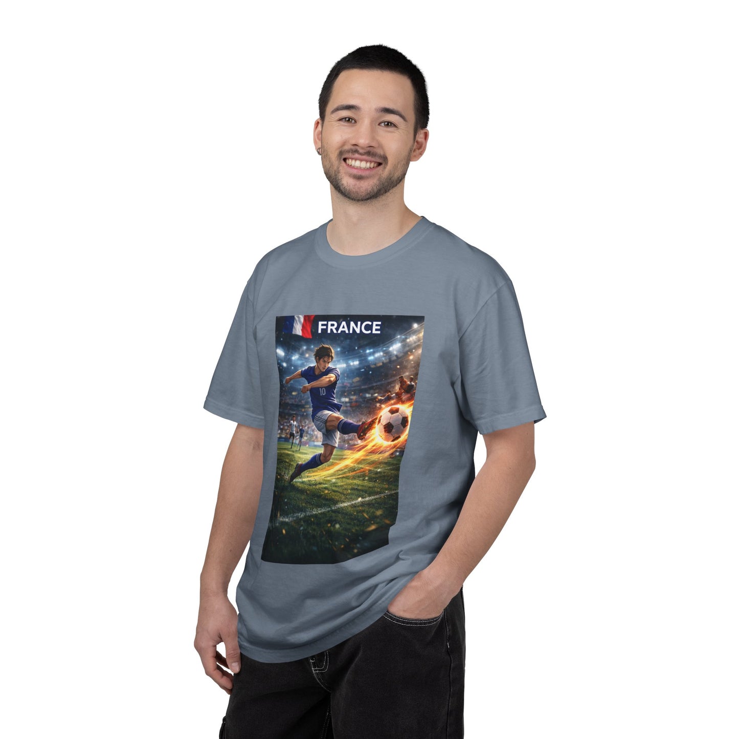 France Soccer Player Graphic T-Shirt — Football Kick Stadium Design