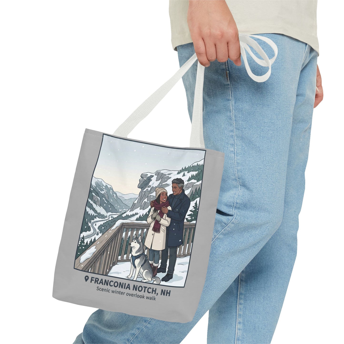 Franconia Notch Winter Couple Tote Bag — Scenic New Hampshire Snowy Overlook Tote