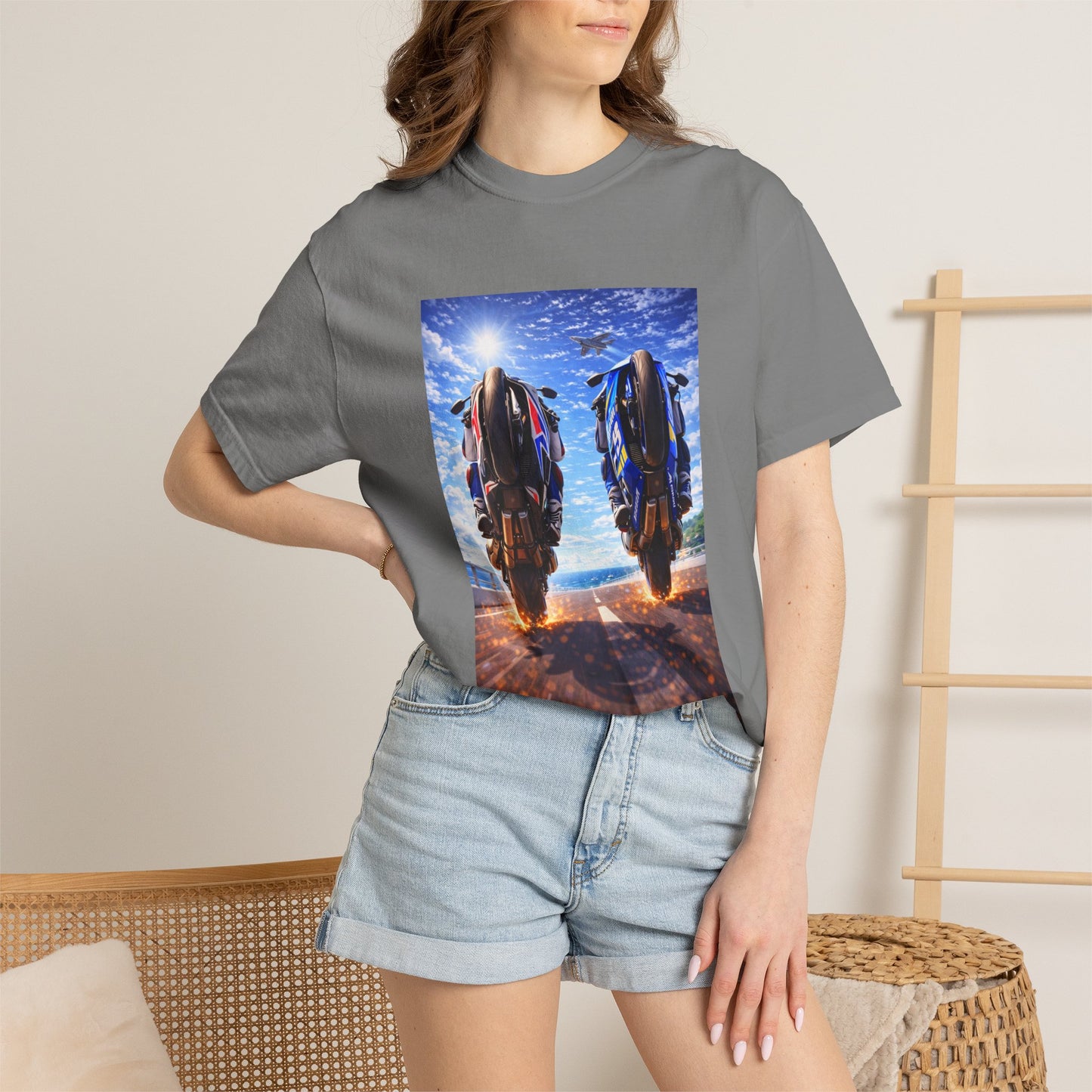 Motorcycle Sunset T-Shirt — Two Bikes Riding Into the Horizon