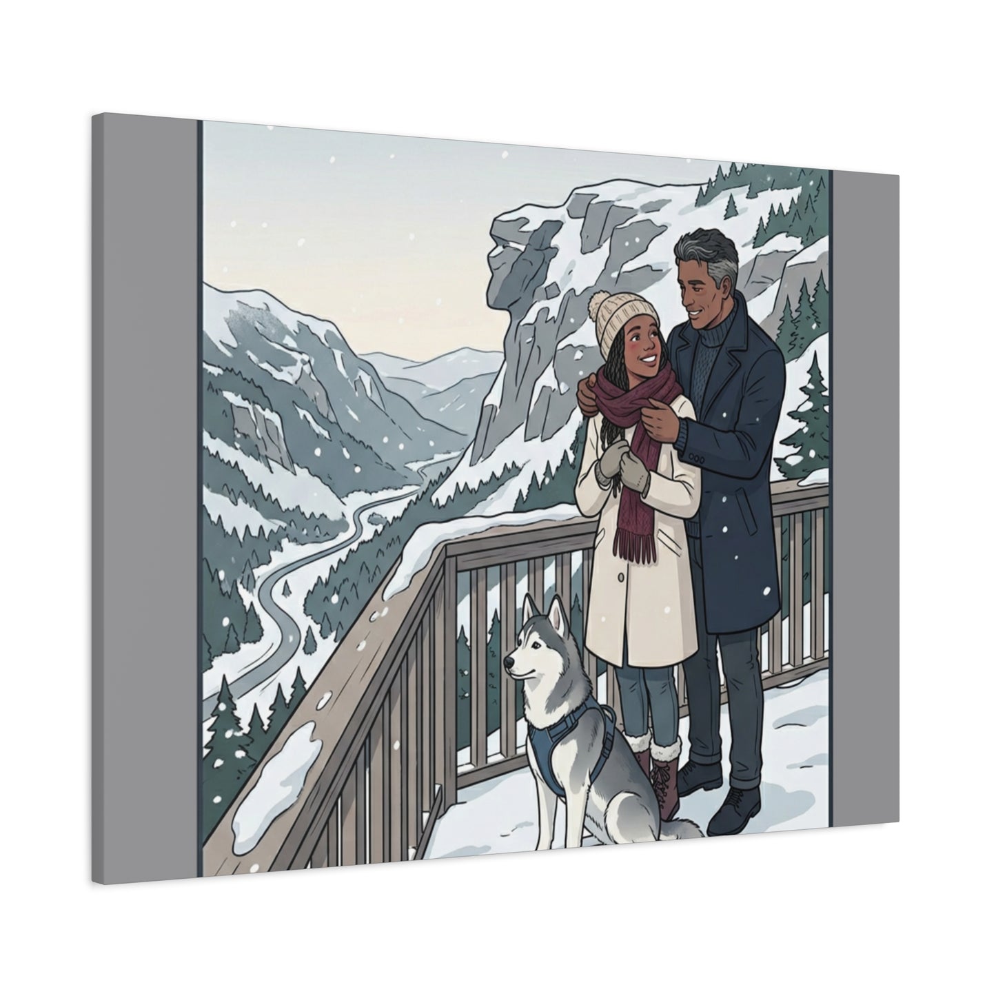 Franconia Notch Winter Couple Canvas Wall Art — Scenic New Hampshire Snowy Overlook Print