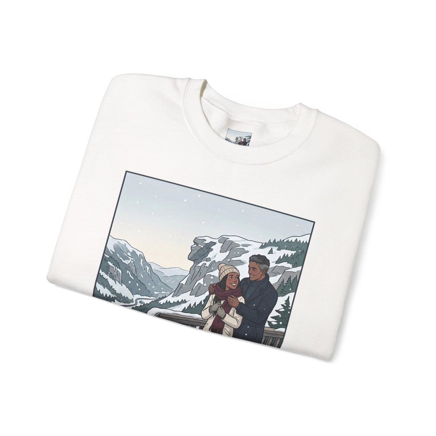 Crewneck Sweatshirt — Franconia Notch Winter Couple Scenic Graphic
