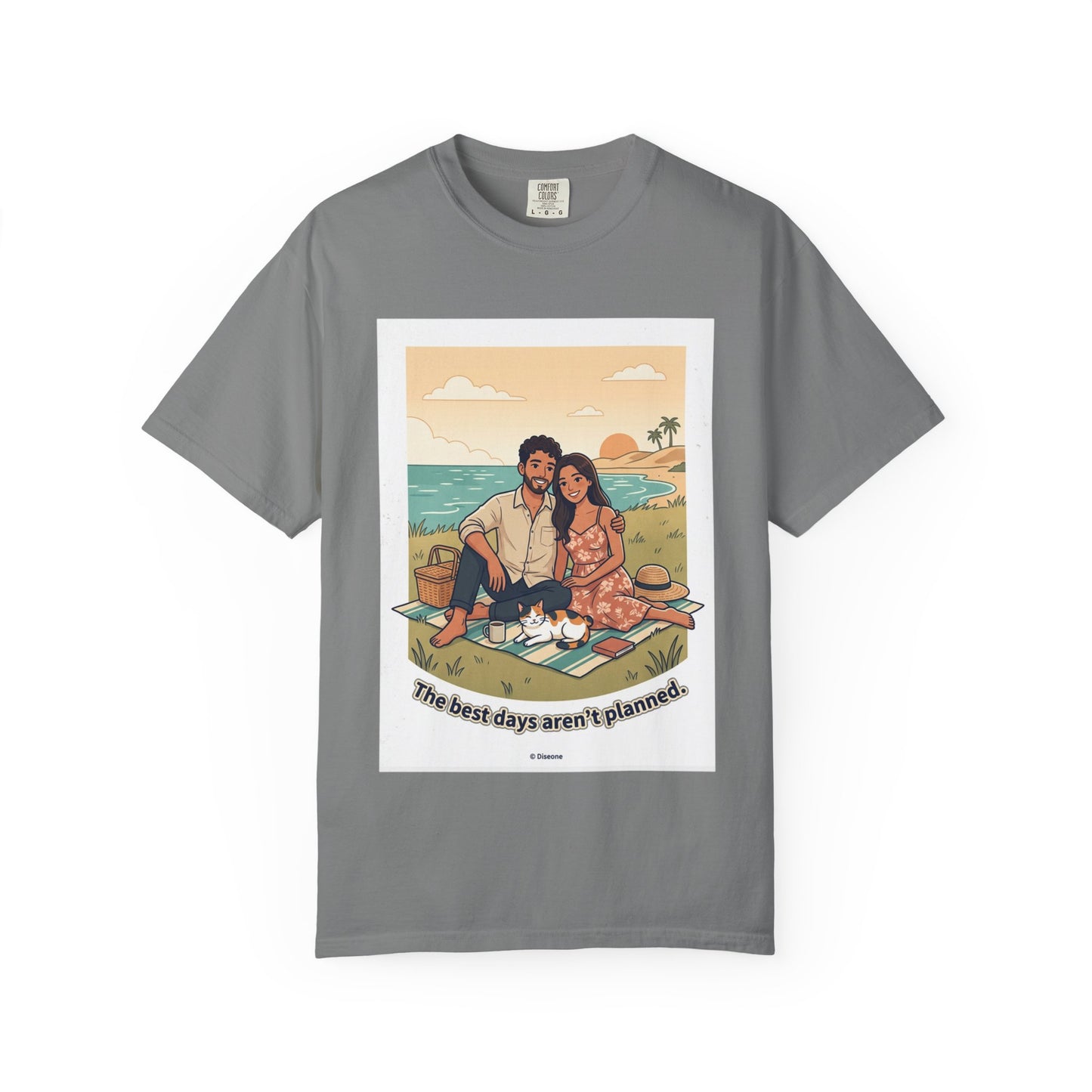 Beach Picnic Couple T‑Shirt — “The best days aren’t planned.” Relaxed Vacation Tee