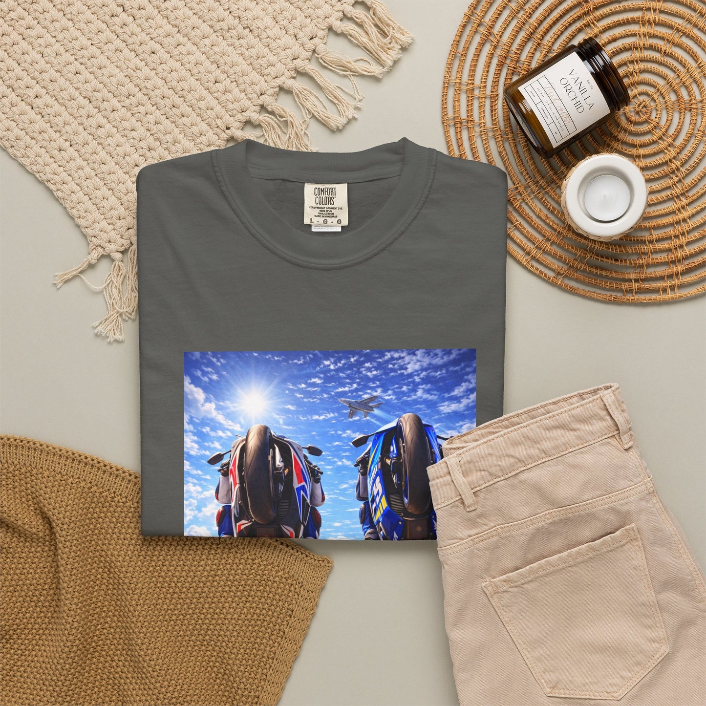 Motorcycle Sunset T-Shirt — Two Bikes Riding Into the Horizon