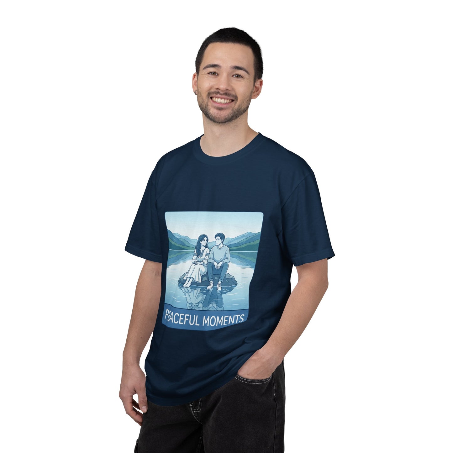 Peaceful Moments Tee — Couple Sitting by Lake Graphic T-Shirt