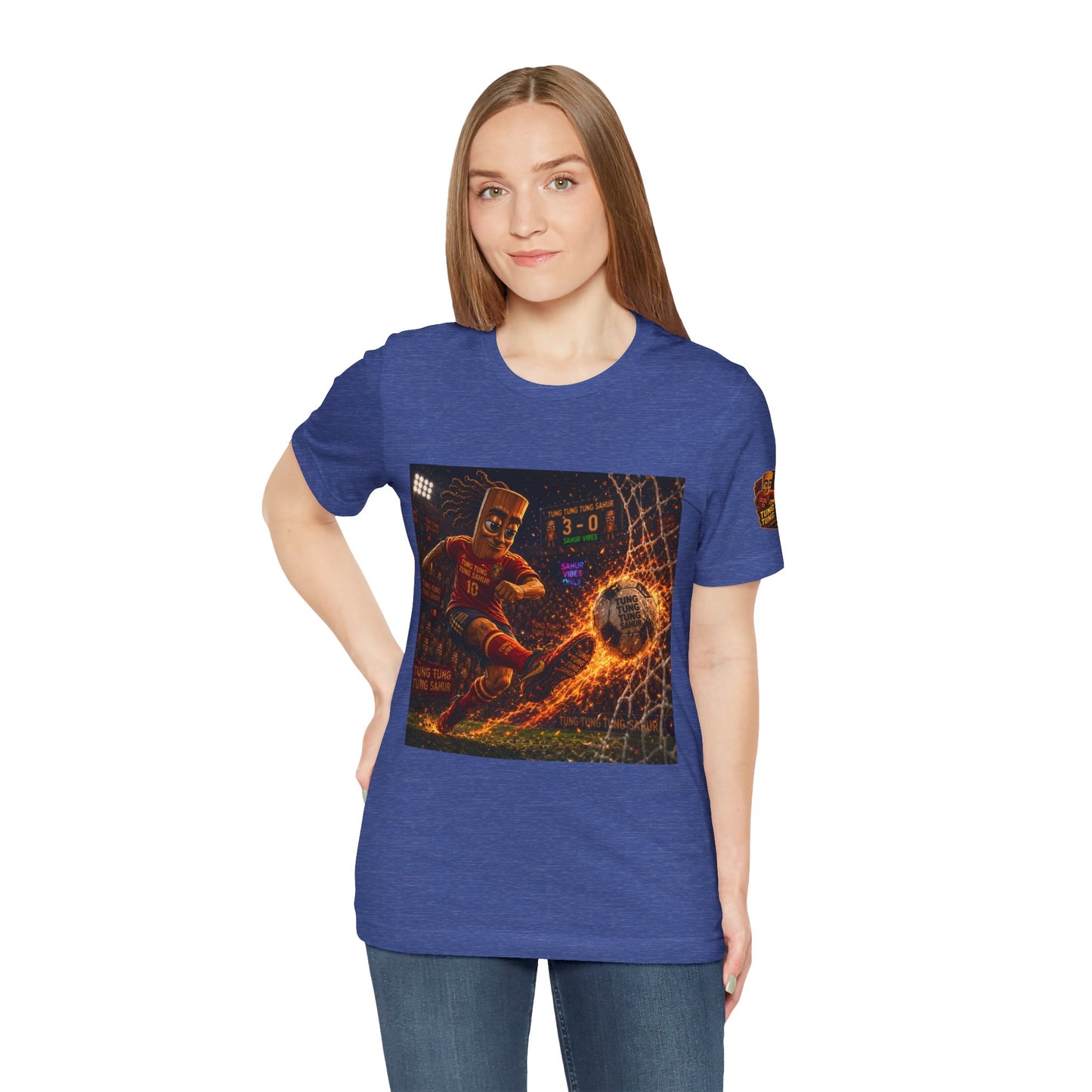 Tung Tung Tung Sahur Soccer Kick Firestorm Graphic Tee — ‘Goal’ Animated Kick Design