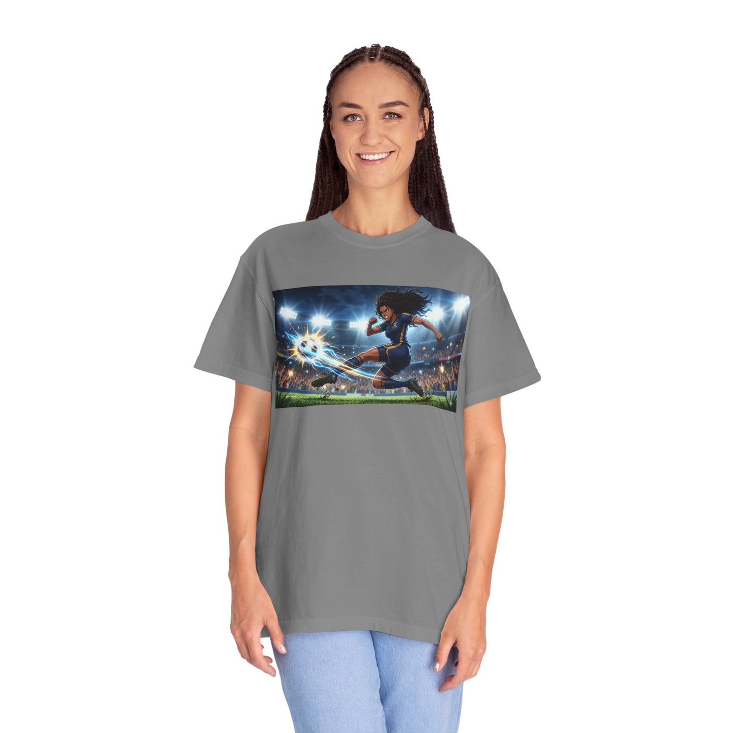 Soccer Kick Graphic T-Shirt — Energetic Stadium Football Design