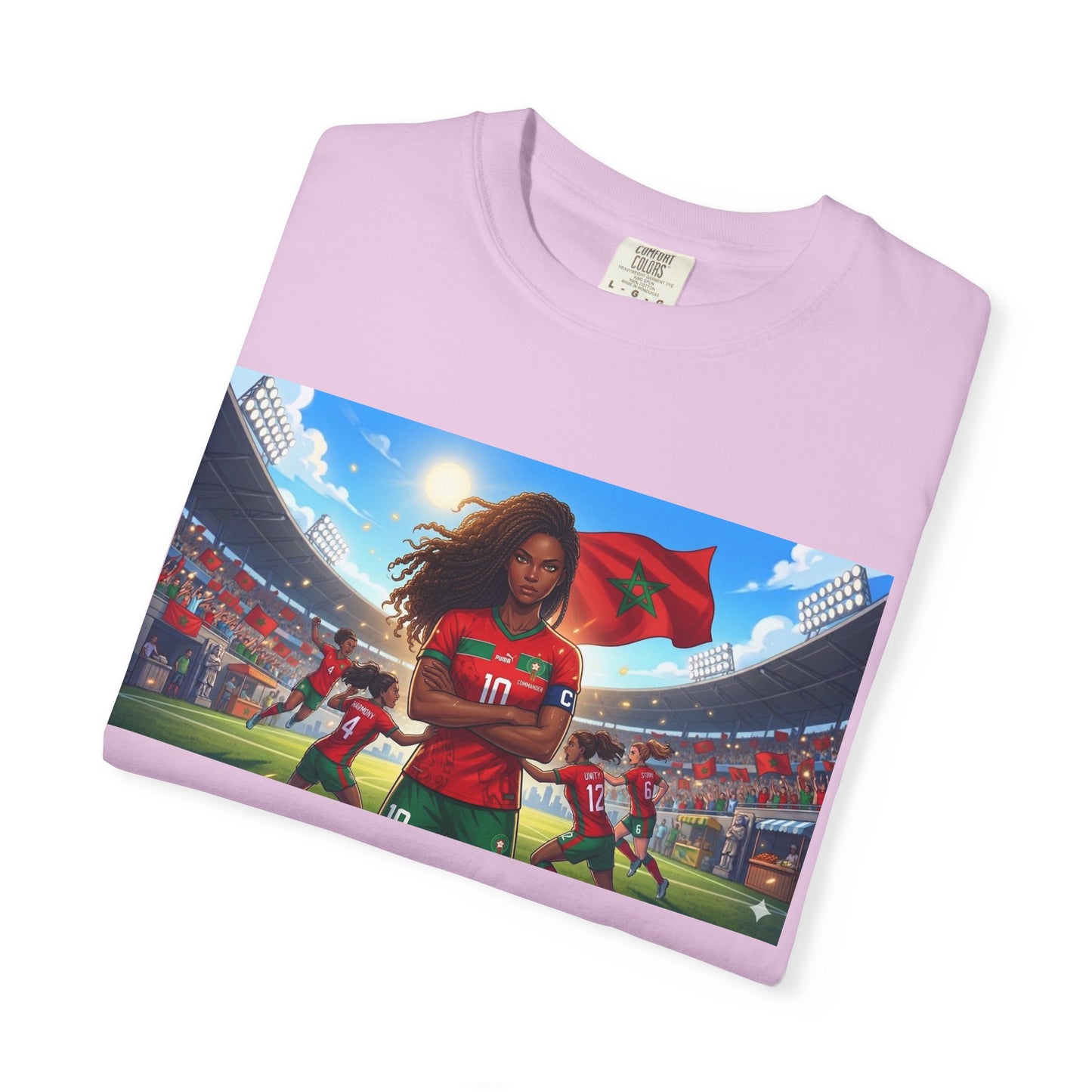Morocco Soccer Champion Graphic T-Shirt — Inspiring Women’s Football Stadium Design