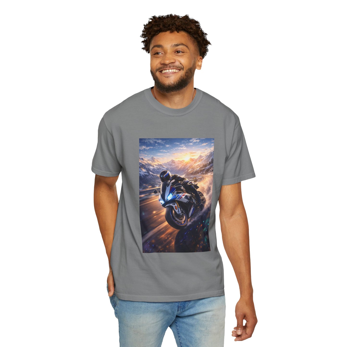 BMW S1000RR ALPINE GHOST RIDE - T‑Shirt — Sportbike Skyline Graphic Tee
