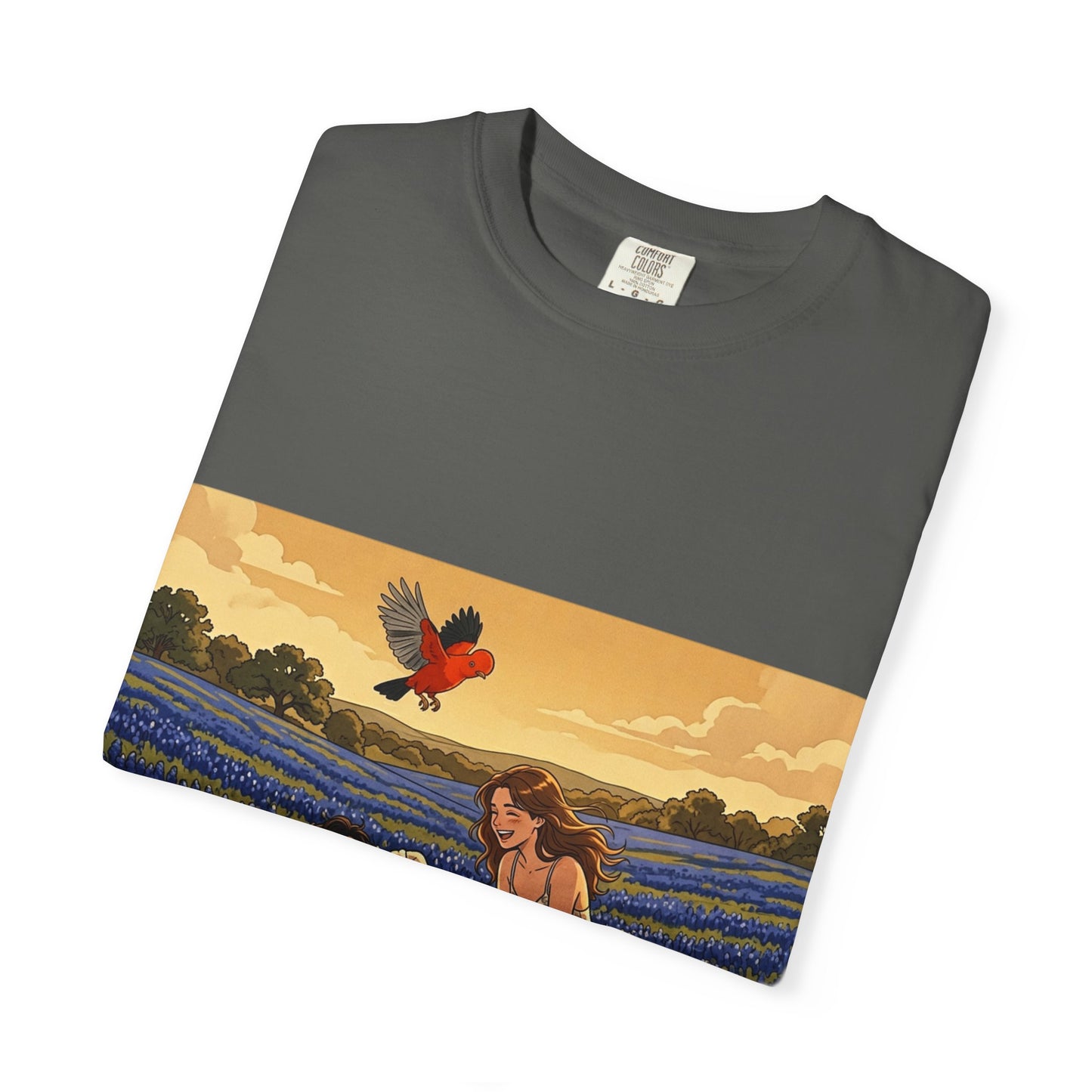 Romantic Bluebonnet Field T-Shirt — Couple in Wildflower Meadow Art Tee