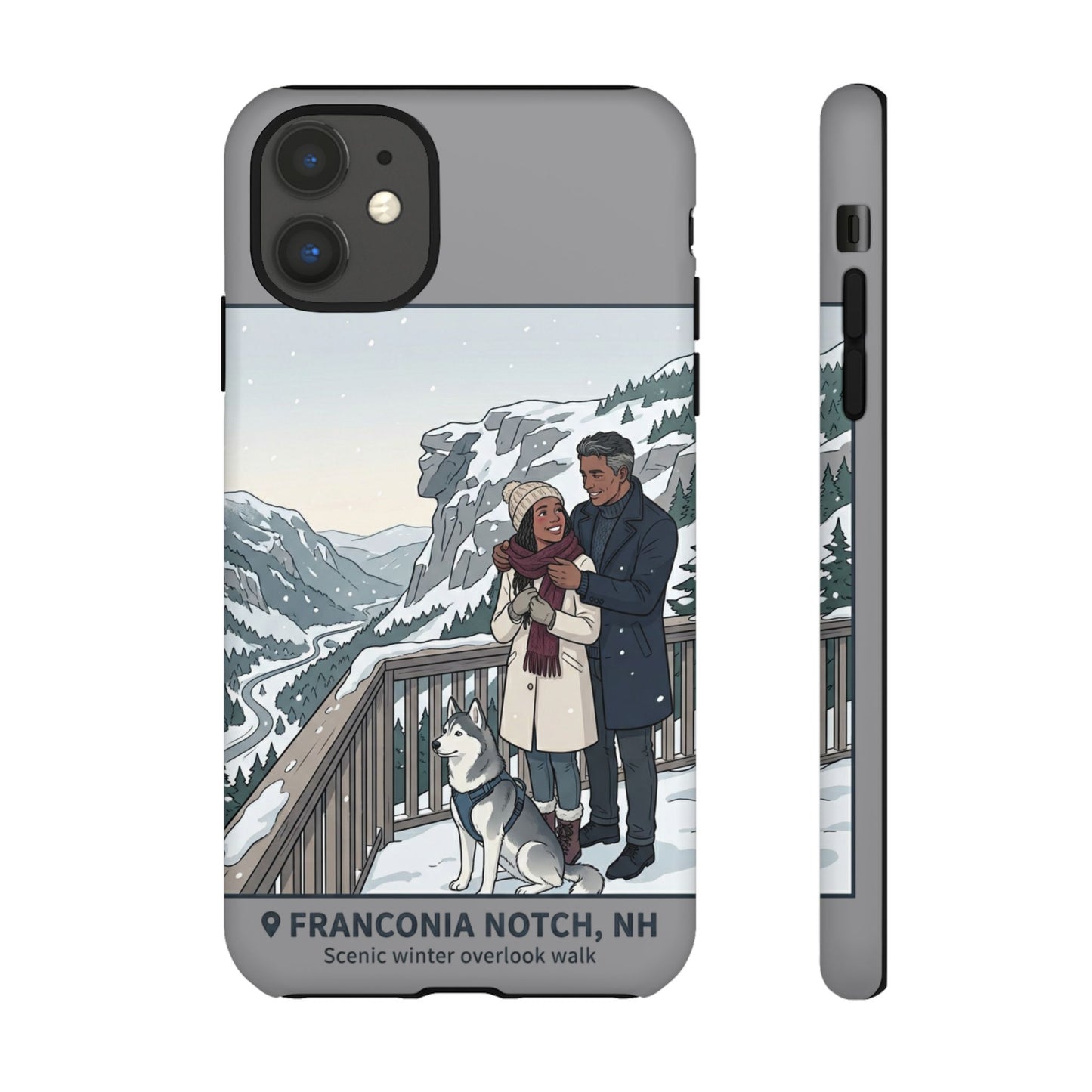 Winter Scenic Phone Case — Franconia Notch NH Couples & Husky Design