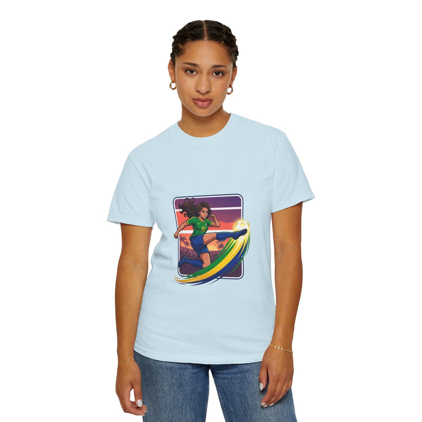 Surfing Sunset T-Shirt — Girl Surfer Rainbow Wave Graphic Tee