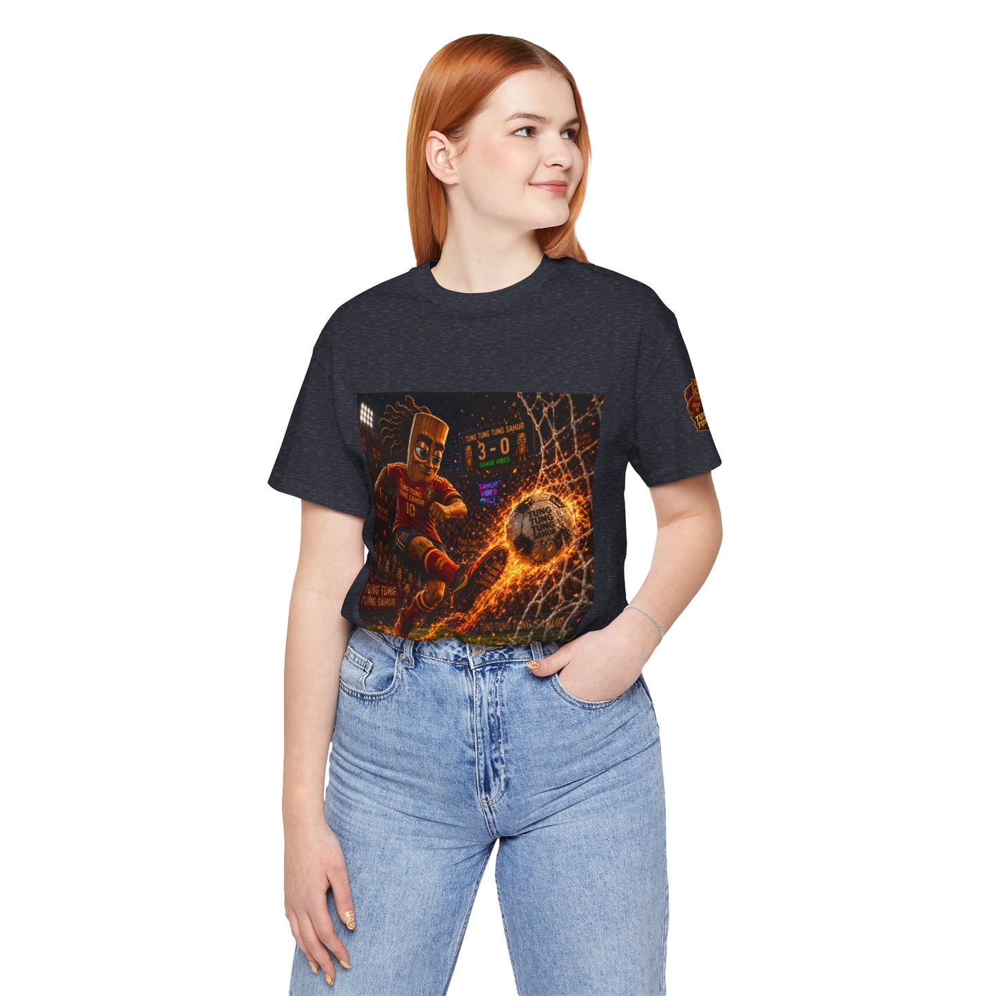 Tung Tung Tung Sahur Soccer Kick Firestorm Graphic Tee — ‘Goal’ Animated Kick Design