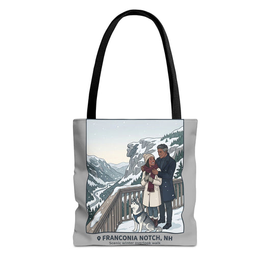 Franconia Notch Winter Couple Tote Bag — Scenic New Hampshire Snowy Overlook Tote
