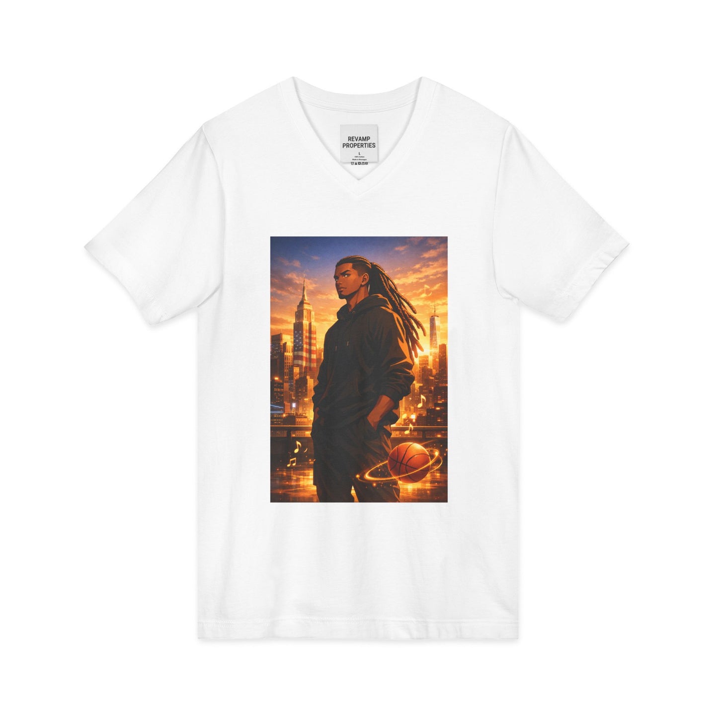 Dreadlocks Sunset Cityscape V-Neck Tee
