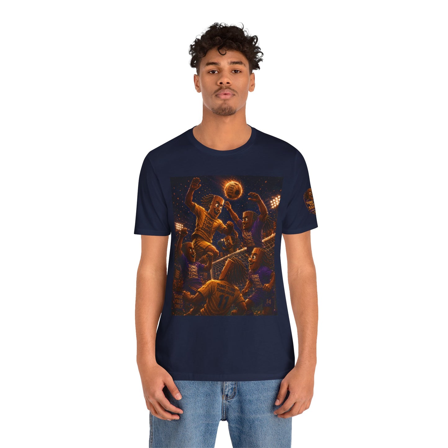 Tung Tung Tung Sahur Header Goal Soccer Action Graphic Tee — Team Court Night Design