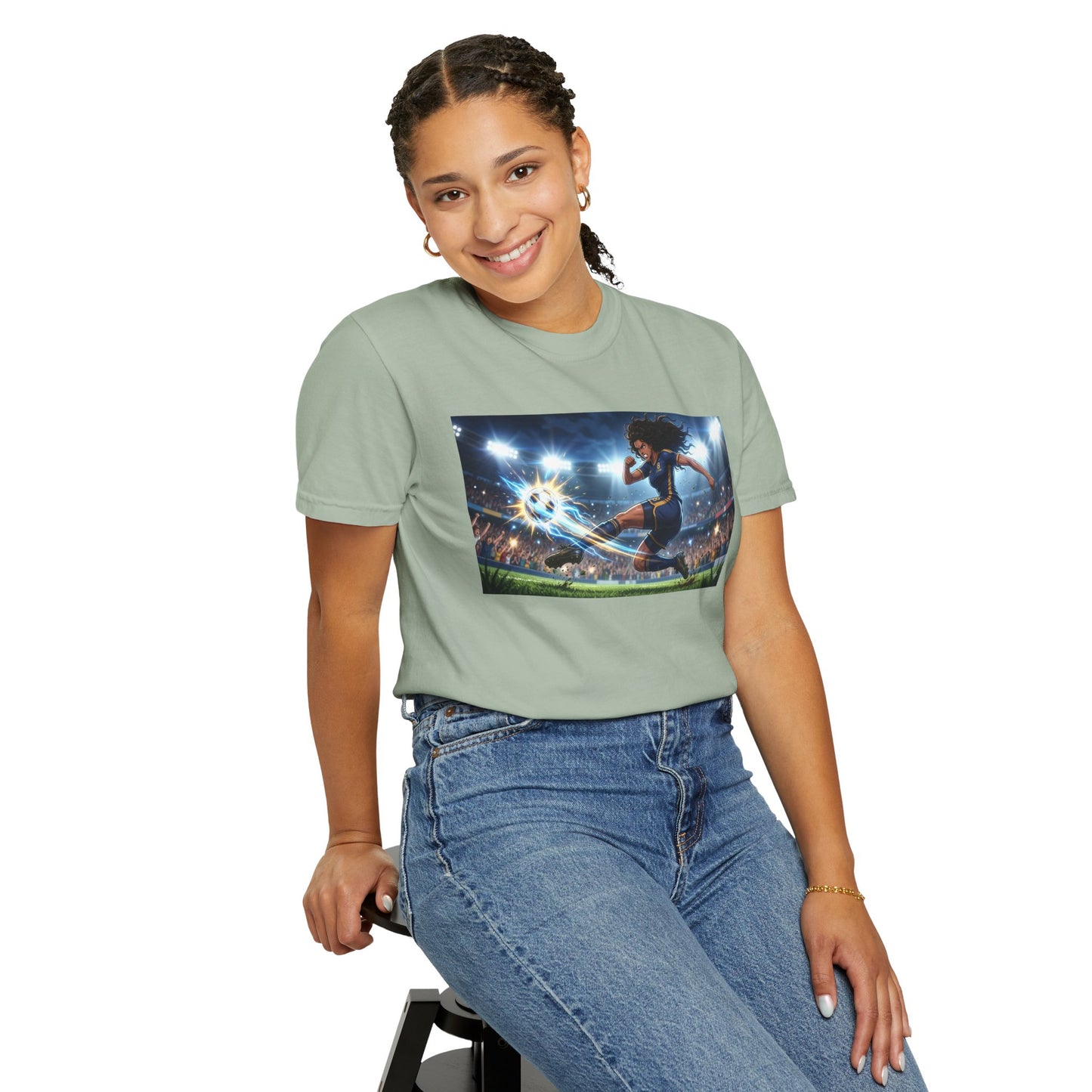 Soccer Kick Graphic T-Shirt — Energetic Stadium Football Design