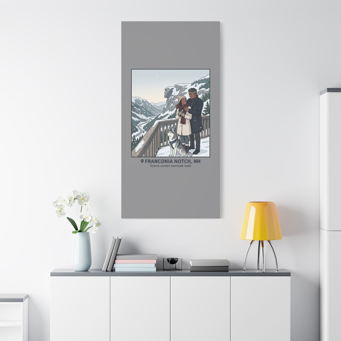 Franconia Notch Winter Couple Canvas Wall Art — Scenic New Hampshire Snowy Overlook Print