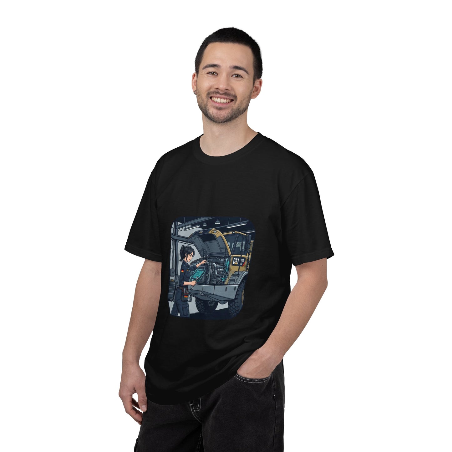 Mechanic Garage Scene T-Shirt — Vintage Truck Repair Illustration