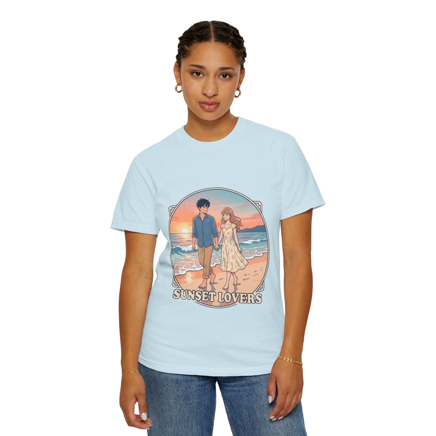 Sunset Lovers Beach T-Shirt — Romantic Couple Graphic Tee