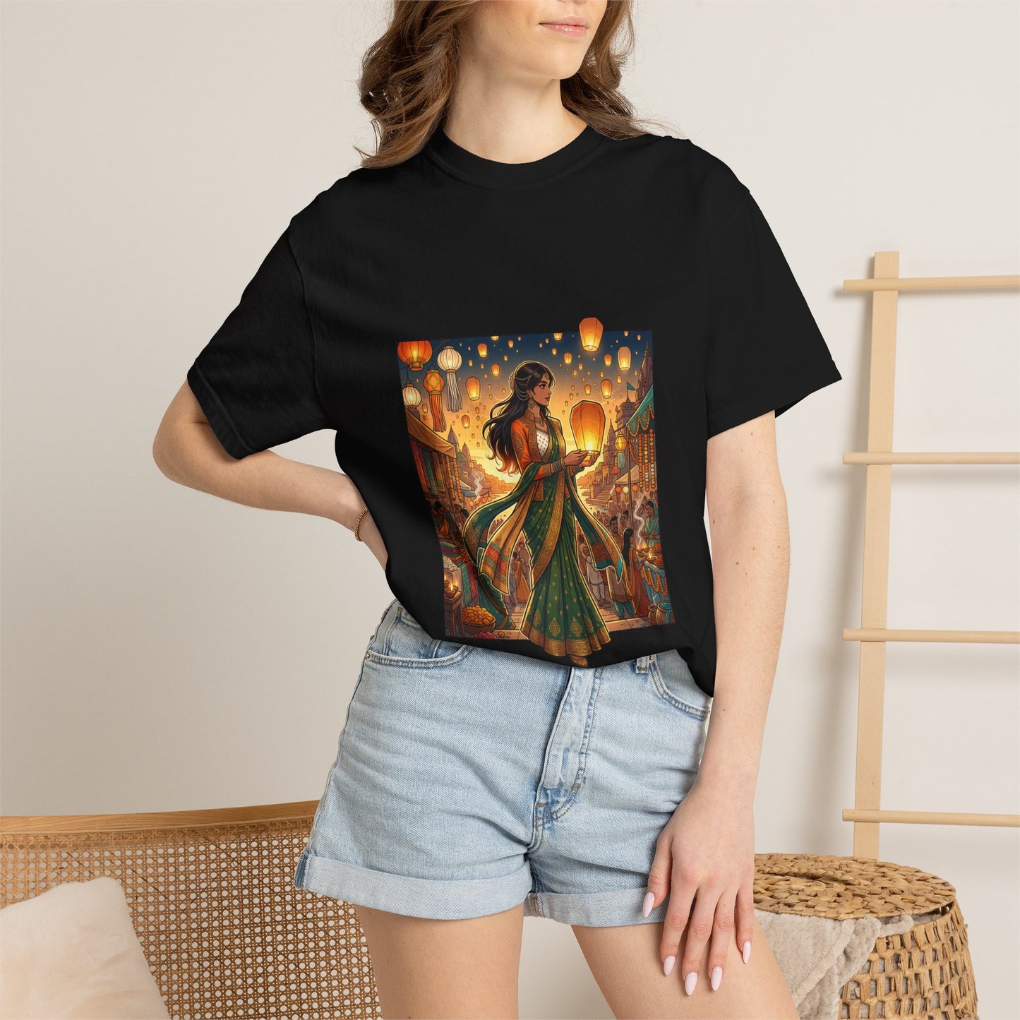 Diwali Lantern Festival T-Shirt — Indian Dancer with Floating Sky Lanterns