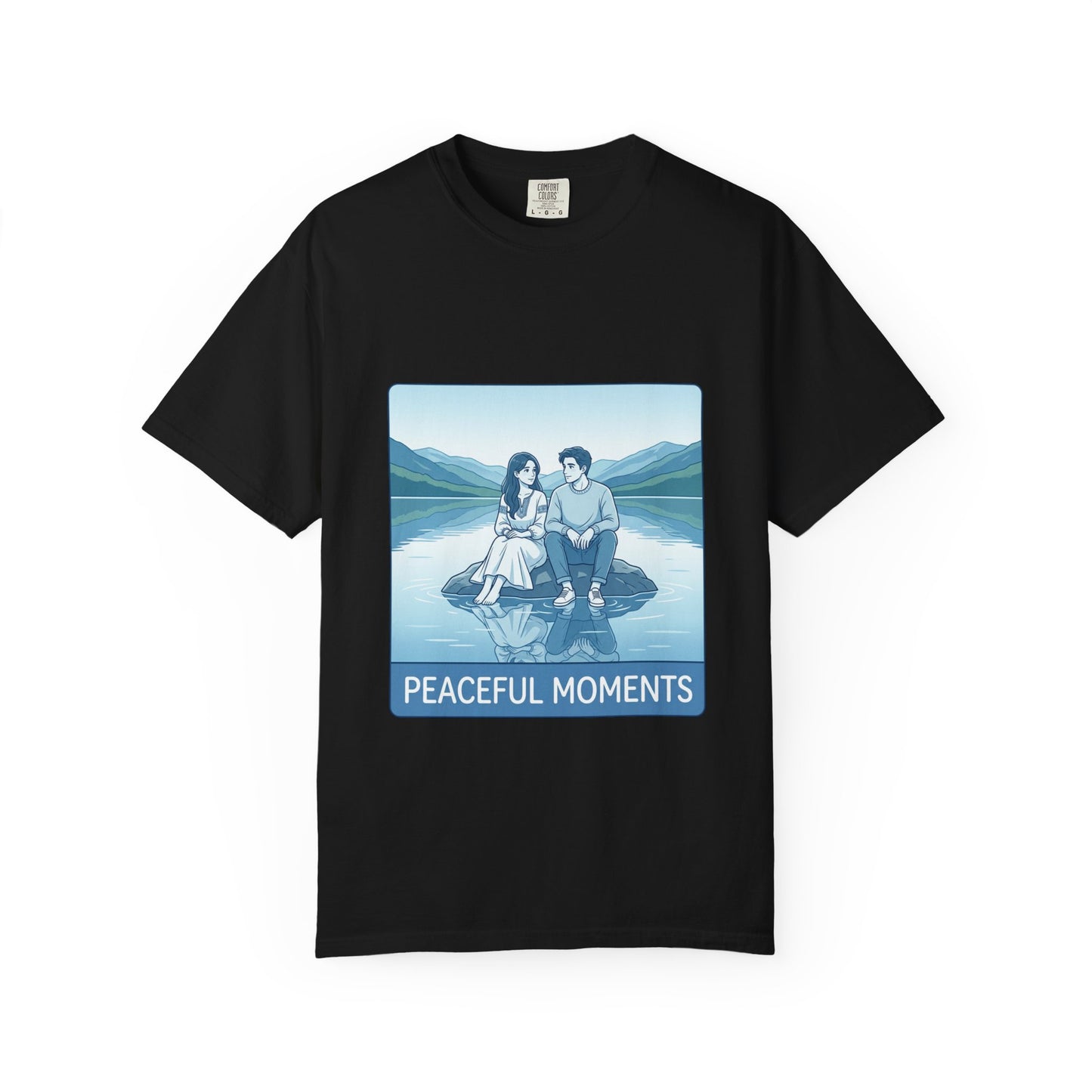 Peaceful Moments Tee — Couple Sitting by Lake Graphic T-Shirt