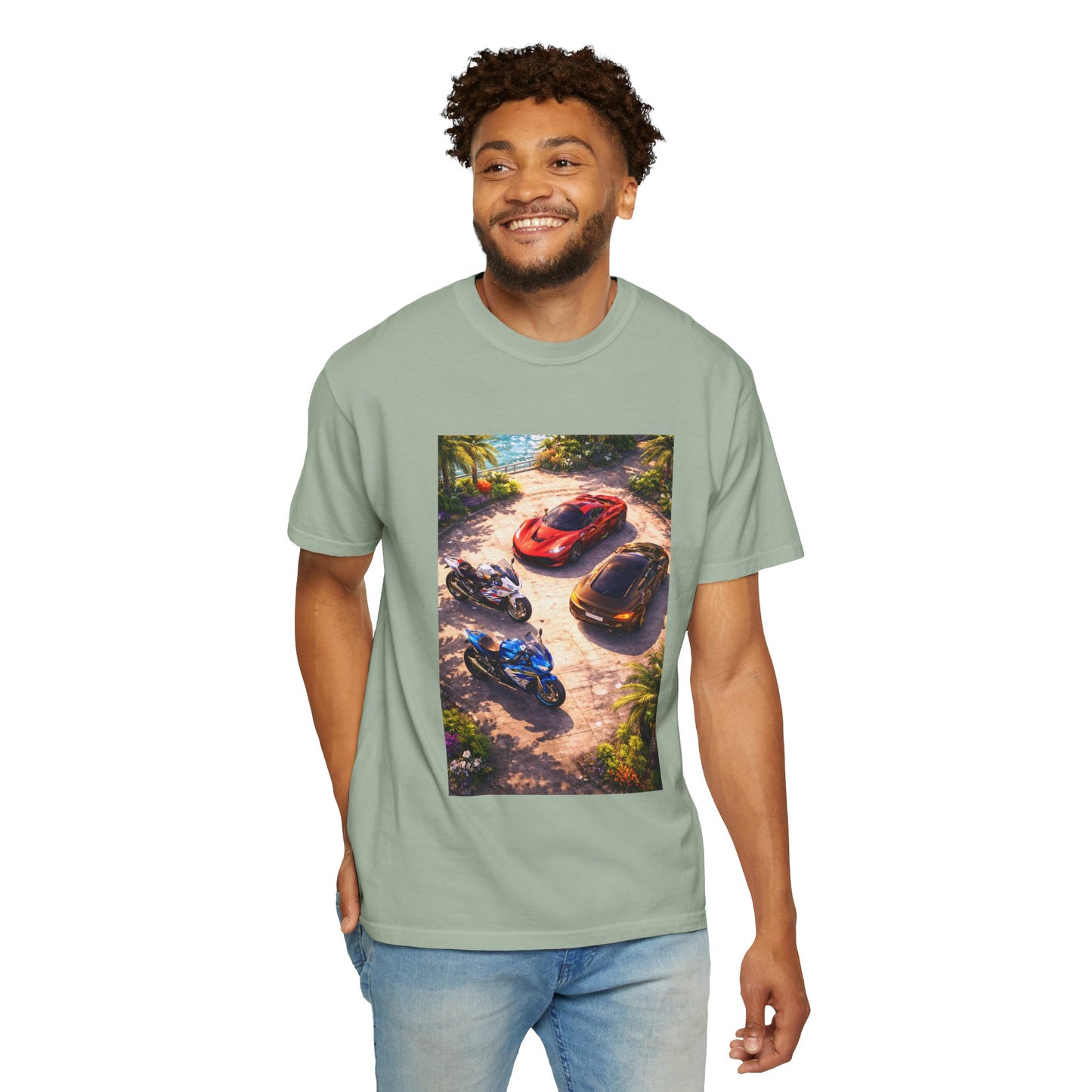 MULTI-VEHICLE - T-Shirt — Tropical Sports Cars & Motorbikes Print