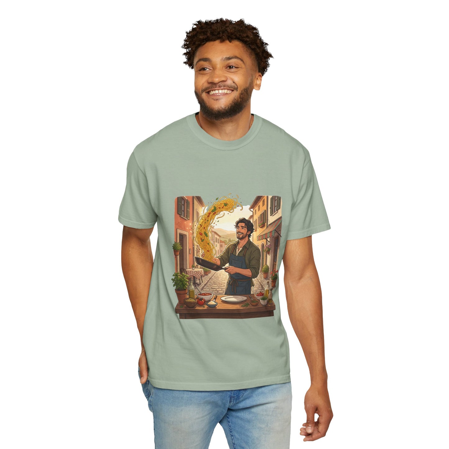 Italian Chef Pasta Toss T-Shirt — Vintage Street Kitchen Cooking Graphic Tee