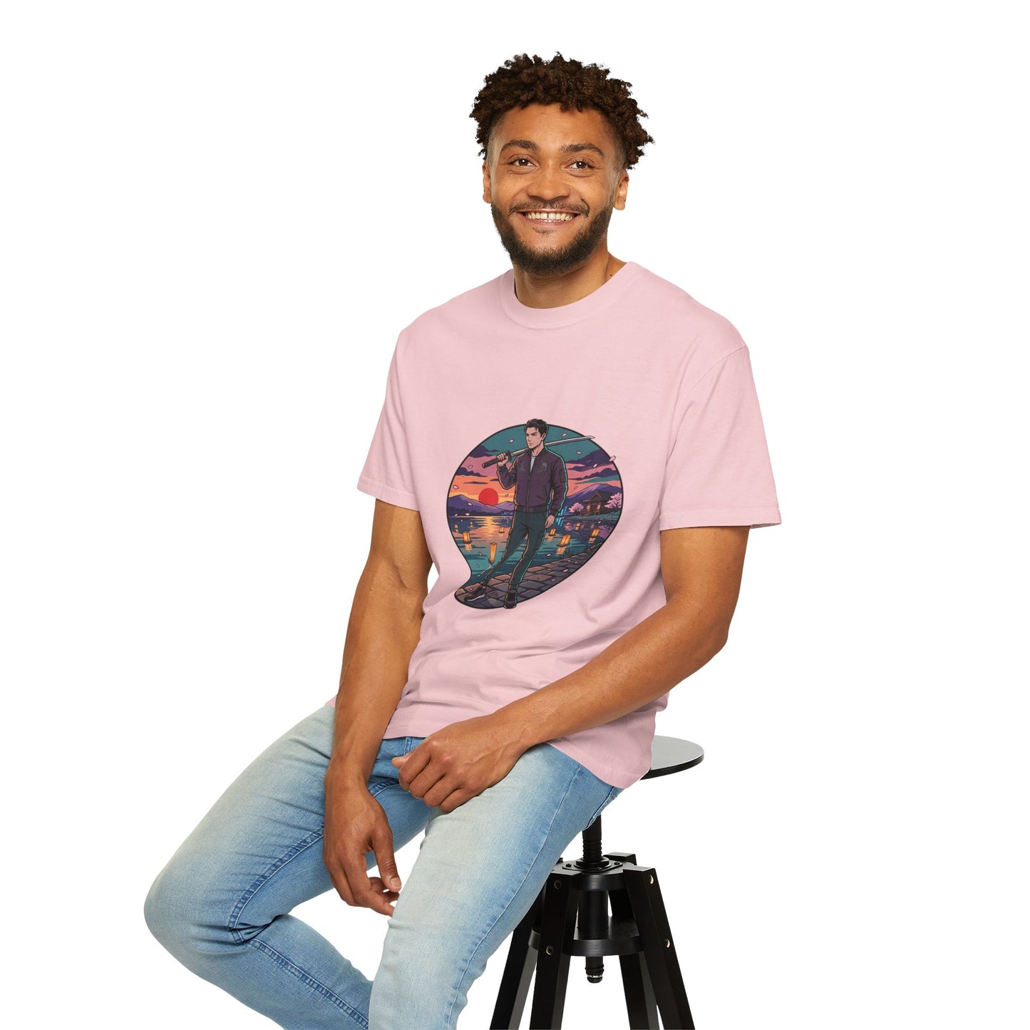 Vintage Night Harbor T-Shirt — Retro Sunset Fisherman Graphic Tee