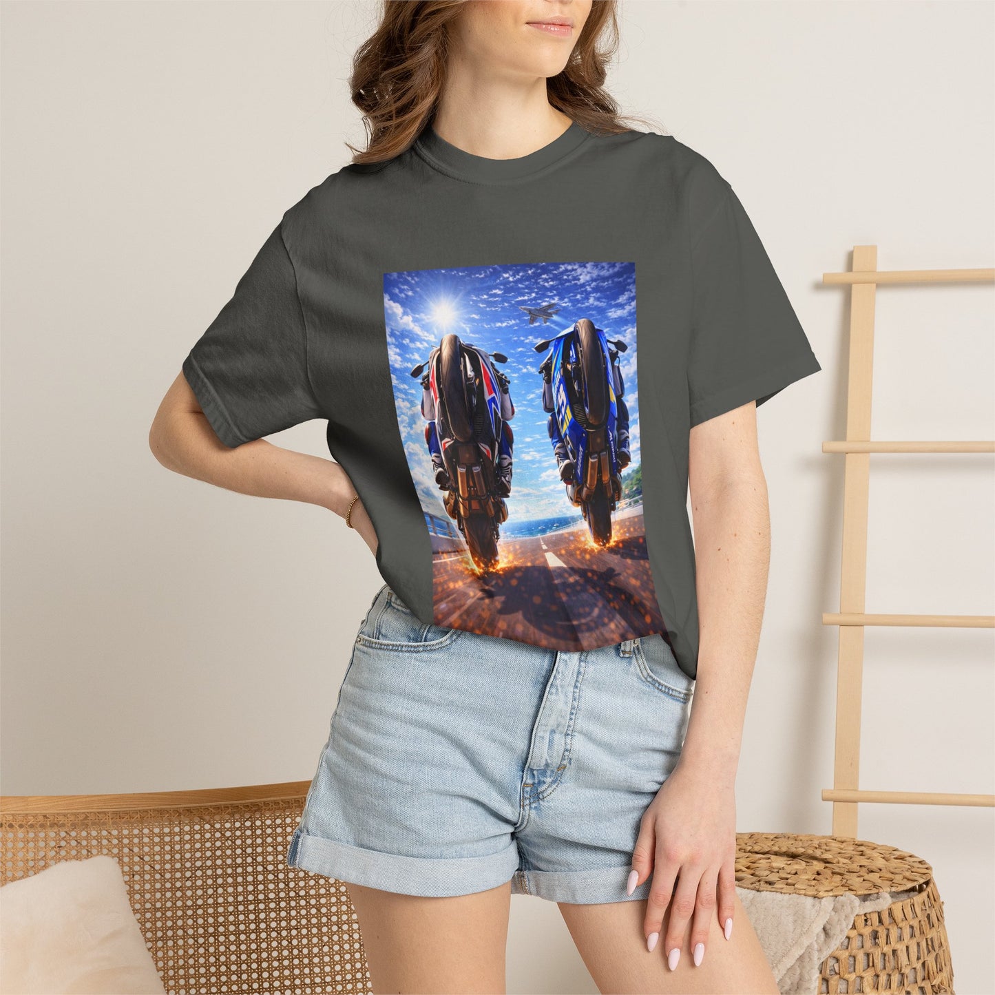 Motorcycle Sunset T-Shirt — Two Bikes Riding Into the Horizon