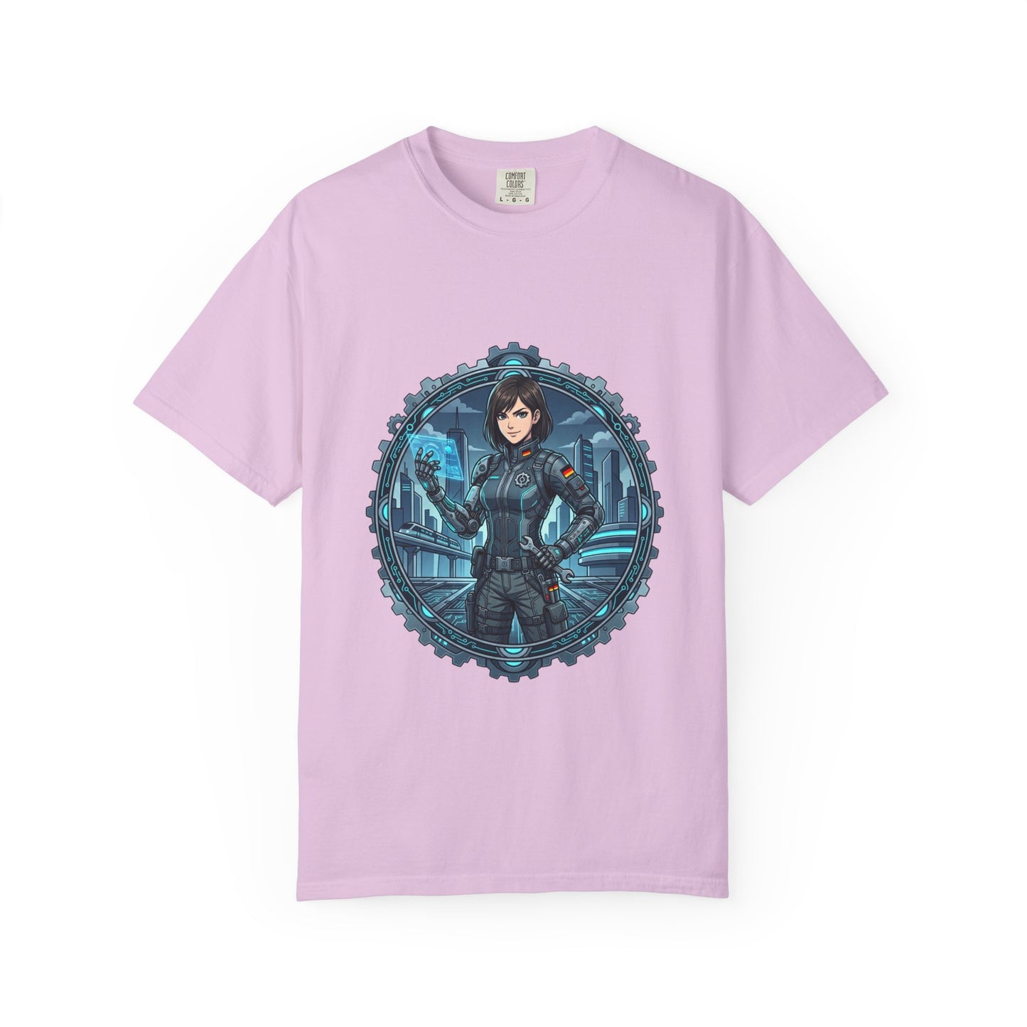 Cyber Ninja Graphic T-Shirt — Futuristic Female Warrior Illustration