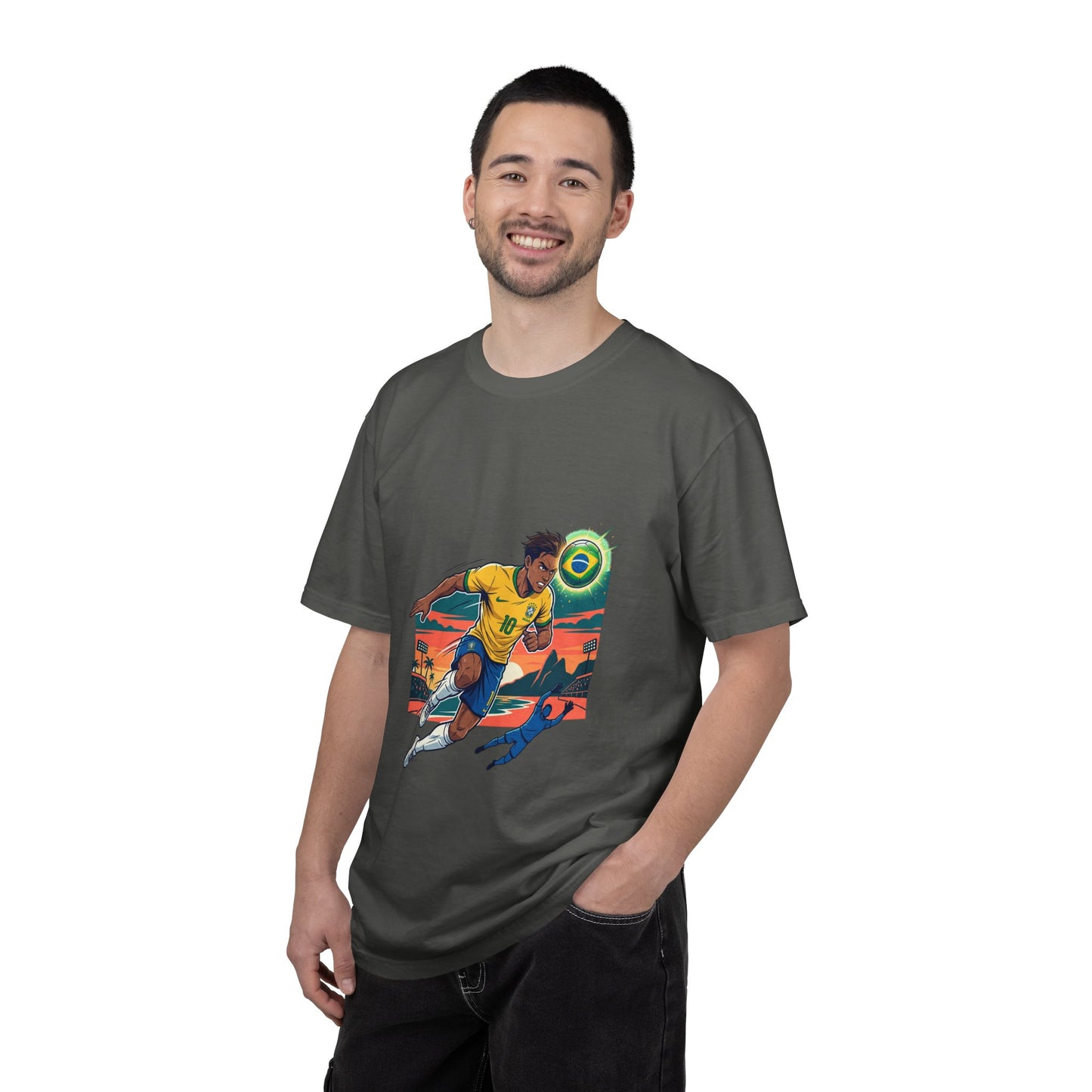 Brazil Soccer Player Graphic T-Shirt — Retro Sunset Football Tee