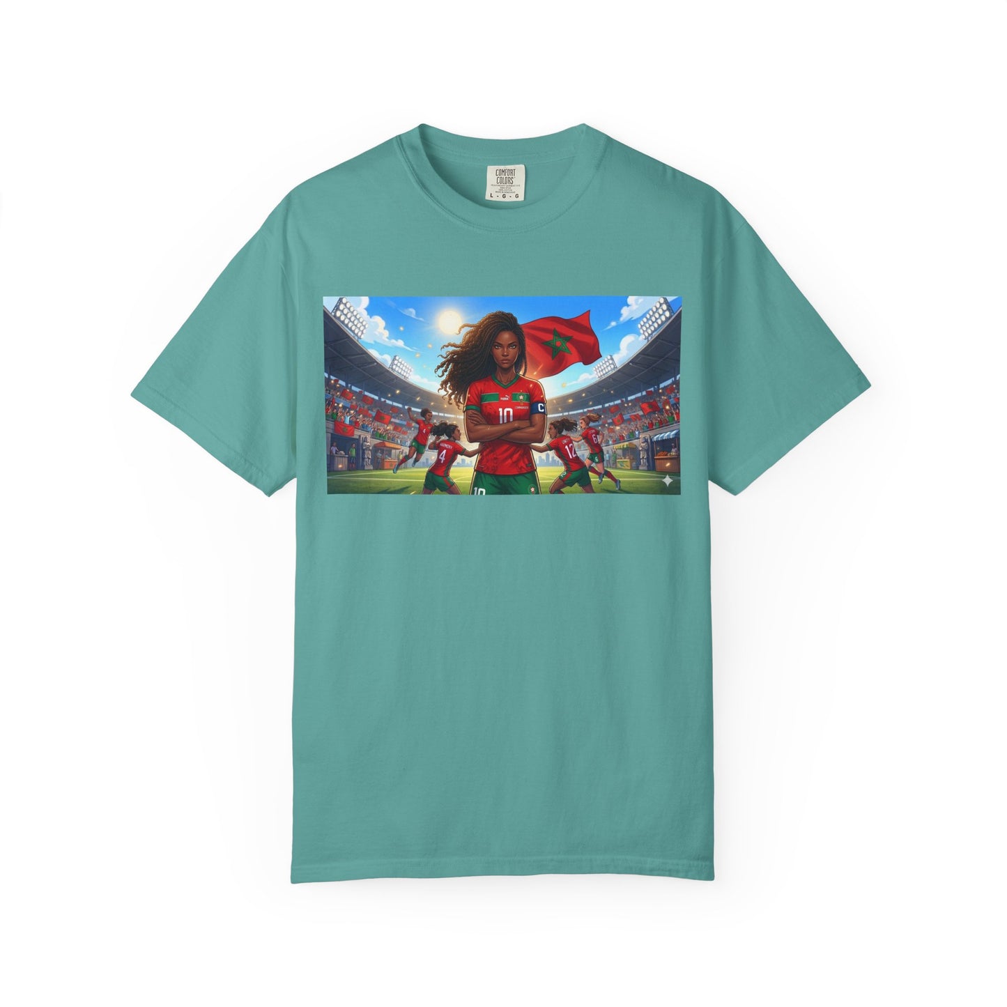 Morocco Soccer Champion Graphic T-Shirt — Inspiring Women’s Football Stadium Design