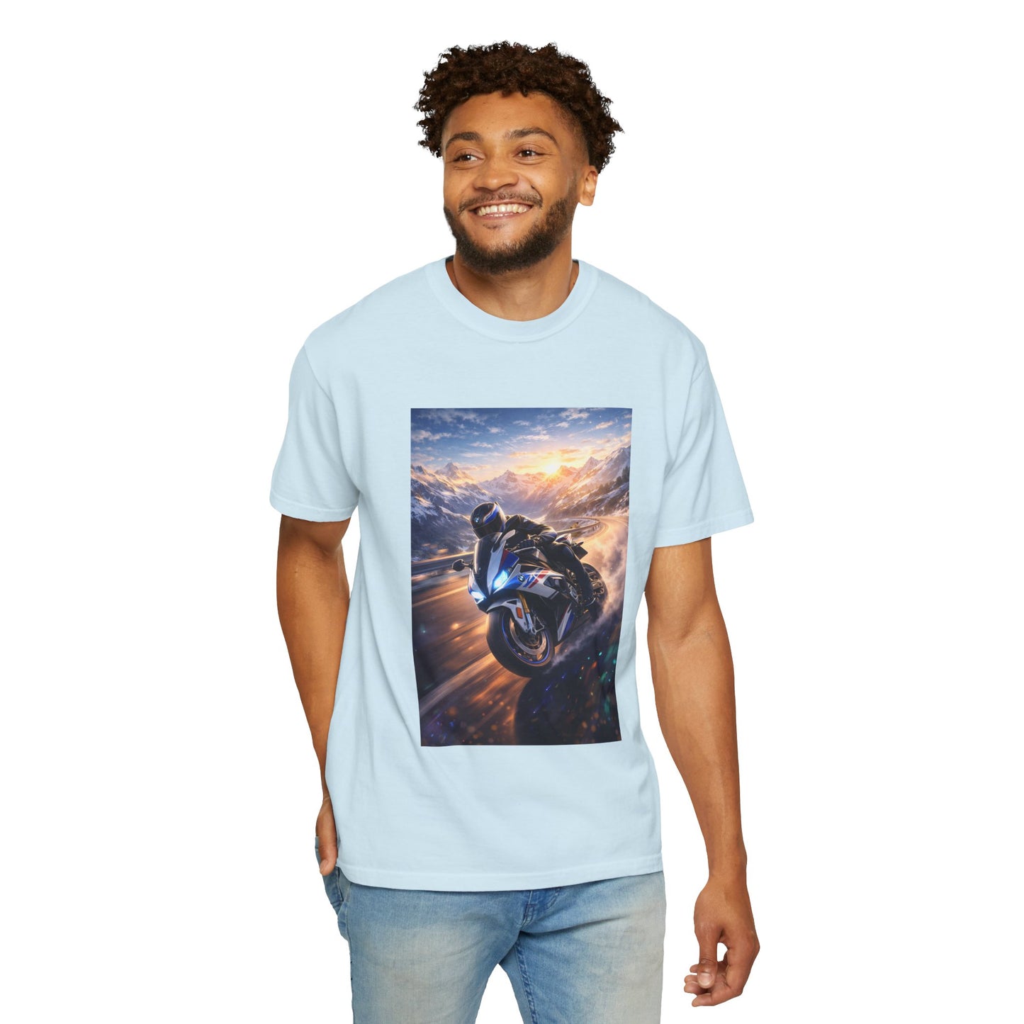 BMW S1000RR ALPINE GHOST RIDE - T‑Shirt — Sportbike Skyline Graphic Tee