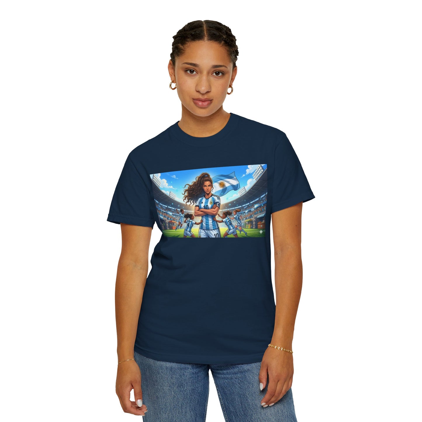 Argentina Soccer Heroine Stadium T-Shirt – Female Soccer Player Graphic Tee