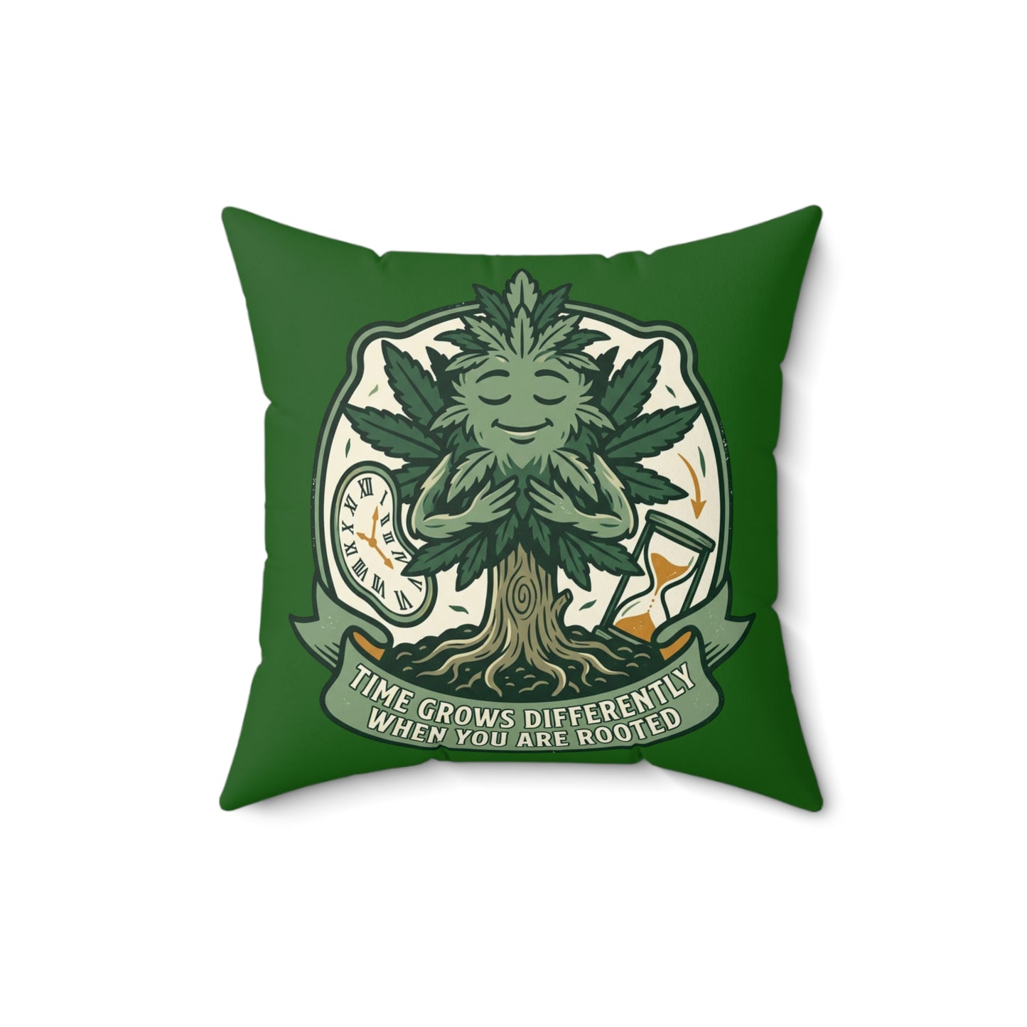 Rooted Tree Meditation Pillow — "Time Grows Differently When You Are Rooted" Decorative Throw Pillow