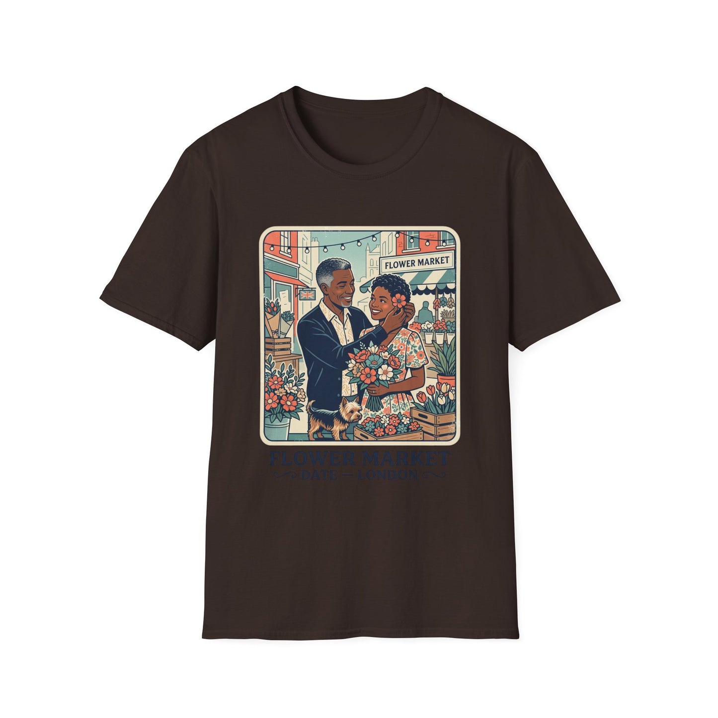Flower Market Date — London T-Shirt — Retro Couple Floral Market Graphic Tee