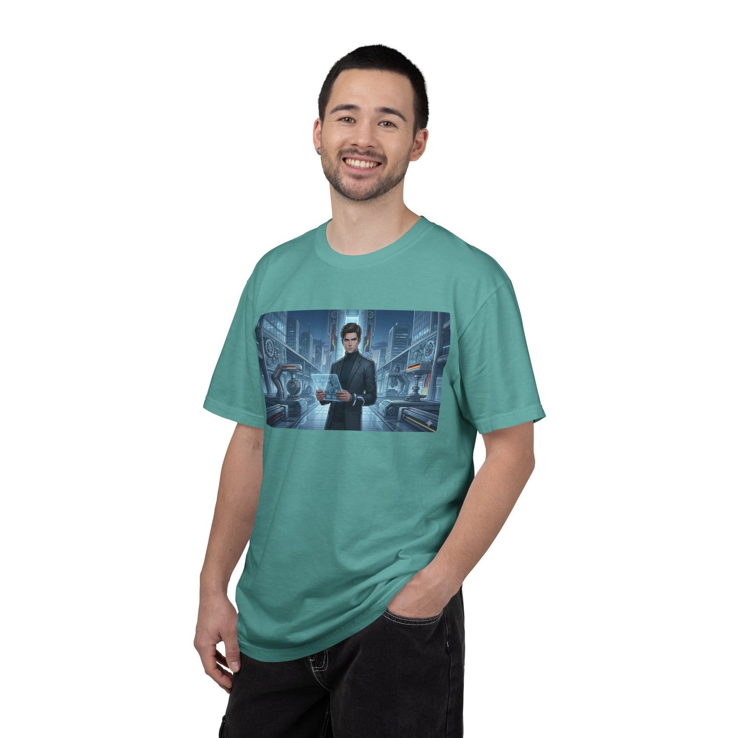 Cyberpunk Detective T-Shirt — Futuristic Noir Cityscape Graphic Tee