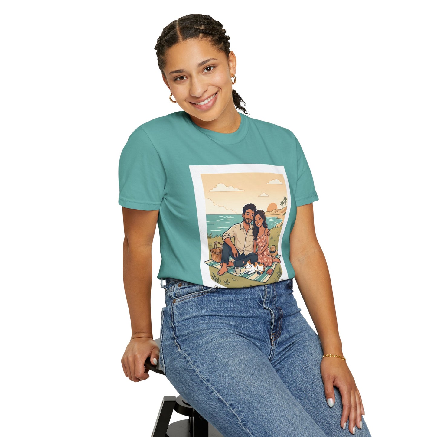 Beach Picnic Couple T‑Shirt — “The best days aren’t planned.” Relaxed Vacation Tee